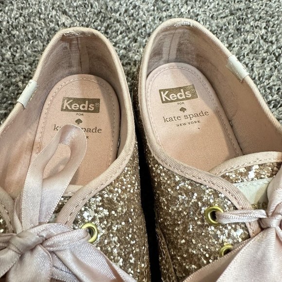 Keds womens Champion Kate Spade Glitter Sneaker Rose Gold Lace Up Size 8.5 Wide - Picture 7 of 9